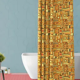 ArtzFolio Yellow & Beige Printed Waterproof Shower Curtain-image-66