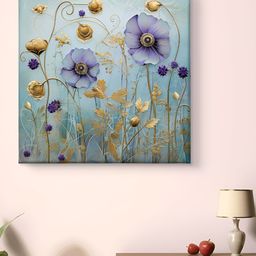Myntra Elegant Homes Gold-Toned & Blue Floral Canvas Wall Art-image-23