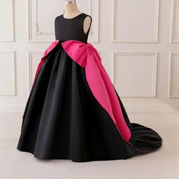 StyleCast x Revolte Girls Round Neck Colourblocked Satin Fit & Flare Maxi Dress-image-59