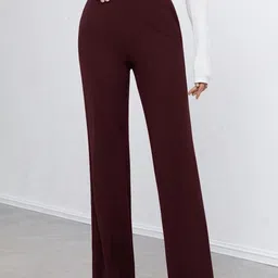 NU CLOTHS Women Solid Relaxed High-Rise Pleated Trousers-picture-32