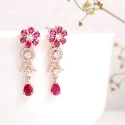 GIVA 925 Sterling Silver Rose Gold-Plated Floral Zircon Studded Drop Earrings-image-44