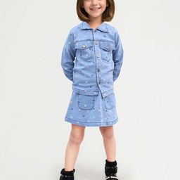 Toonyport Girls Floral Printed Denim Shirt With Skirt-picture-8