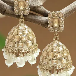 OOMPH Gold-Plated Dome Shaped Artificial Stone & Beads Drop Earrings-image-54