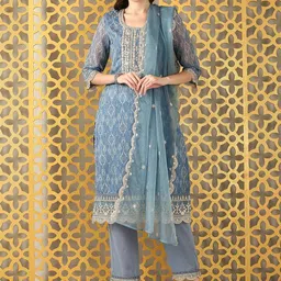 Anouk Women Embroidered Regular Thread Work Kurta with Trousers & With Dupatta-0