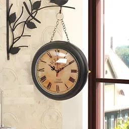 Nutts Black & Beige Chain Bird Double Sided Analogue Vintage Wall Clock-image-87