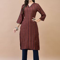 Shree Geometric Printed Sequinned V-Neck Straight Kurta-image-8