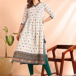 Moda Rapido Women Printed V-Neck A-Line Kurti-image-27