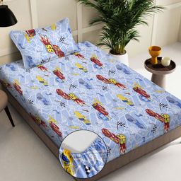 KLOTTHE Blue Printed 400 TC Bedsheet With Pillow Covers-image-30