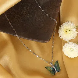 Thrillz Stainless Steel Silver-Plated Artificial Stones Studded Quirky Pendants With Chain-4
