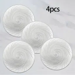 LooMantha 4Pcs White & Black Striped Waterproof Heat-Resistant Round Table Placemats-12