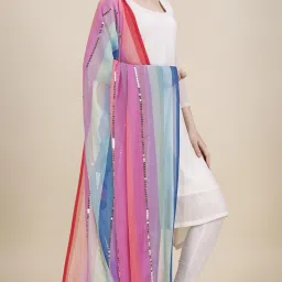 Georgette Striped, Printed Multicolor Women Dupatta-picture-15
