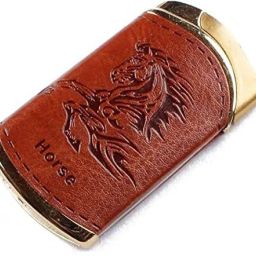 Leather Finish Horse Design Jet Flame Refillable Antique Cigarette Lighter Pocket Lighter-19