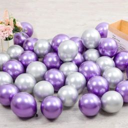 Solid Party Balloons Metallic HD for Birthday / Anniversary / Baby Shower - (Silver and Purple) Pack of 50 (HD50-SP) Balloon-image-1