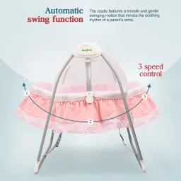 ccdh8897asvg9ga2 Wanda Electric Swing Cradle for Baby with Mosquito Net, Remote, Toy Bar & Music image 2