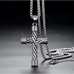 Cross Necklace for Men Vintage Twisted Religious Cross Pendant With Chain Sterling Silver Zircon Stainless Steel Pendant Set-image-1