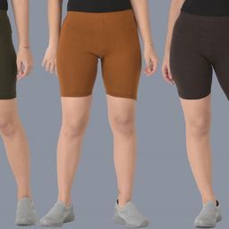 dollar missy Pack of 3 Solid Women Dark Green, Beige, Black Cycling Shorts-picture-21