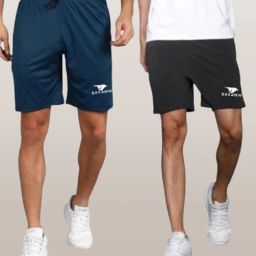 Pack of 2 Solid Men Dark Blue, Grey Sports Shorts-image-30