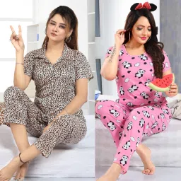 Women Night Suit Set Multicolor Printed, Animal Print-picture-13