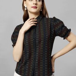 Women Regular Fit Solid Spread Collar Casual Shirt-image-4