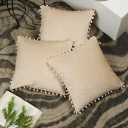 HOSTA HOMES Cream 3 Pieces Geometric Quilted Velvet Square Cushion Covers-image-76
