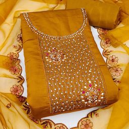 SAINOOR Floral Sequined Embellished Pure Silk Semi-Stitched Dress Material-image-31