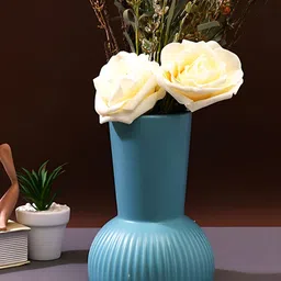 TAYHAA Blue Ribbed Ceramic Vases-image-85