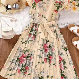 Kidotsav Girls Floral Print Tie Ups Detail Fit & Flare Midi Dress-picture-13