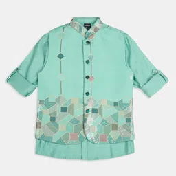 CHARCHIT Boys Ethnic Printed Nehru Jacket with Shirt-10