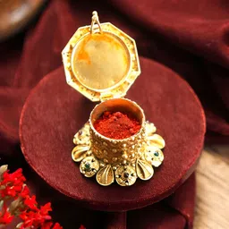 Saraf RS Jewellery Yellow Handcrafted traditional Kumkum Box-image-0