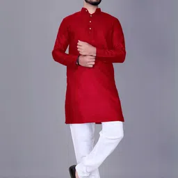 Men Solid, Colorblock, Self Design Straight Kurta (Red)-1