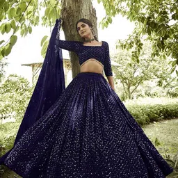 Warthy Ent Embroidered Sequinned Semi-Stitched Lehenga & Unstitched Blouse With Dupatta image 3