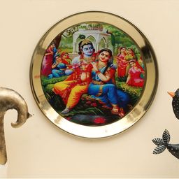 vedas Mystic Indiana Blue & Red Printed Metal Radha Krishna Wall Decor Plate-image-30