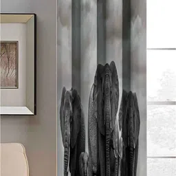 Aura Black & Grey Elephant Printed Light Blocking Window Curtain-3