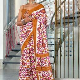 Suha Orange Pure Cotton Printed Block Print Sarees-picture-1
