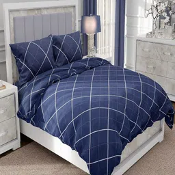 Myntra Elegant Homes Blue & White Geometric Polycotton 4 Piece Double Queen Fine Bedding Set-image-27