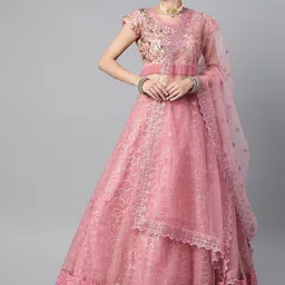 FABPIXEL Embroidered Sequinned Semi-Stitched Lehenga & Unstitched Blouse With Dupatta-picture-43