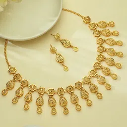 ATIBELLE Gold-Plated Oval-Jaali Shaped Jewellery Set-71