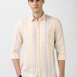 Peter England Casuals Men Spread Collar Vertical Striped Cotton Slim Fit Casual Shirt-image-60
