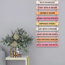 ArtVibes Pink & White Printed Wooden Wall Hangings-5