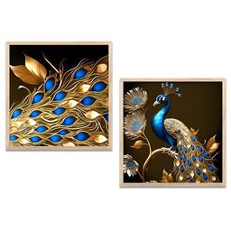 Kotart Set of 2 Brown & Blue Wood Birds and Animals Wall Paintings-picture-46