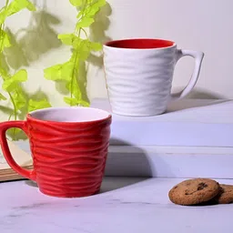 Storepedia Red & White 4 Pieces Textured Ceramic Glossy Cups 150ml Each image 4