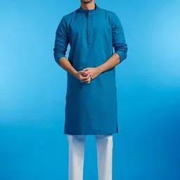 Diwas by Manyavar Striped Jacquard Self Design Mandarin Collar Straight Kurta With Pyjama-picture-12