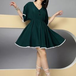 KASSUALLY Batwing Sleeve Crepe Fit & Flare Dress-image-12