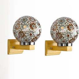 1ST TIME Grey & White 2 Pcs Printed Glass Spherical Shaped Wall Lamps-picture-44