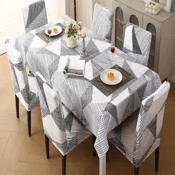 HOKIPO Set of 6 Printed Stretchable Elastic Dining Chair Covers With Matching Tablecloth-image-11