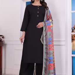 Anouk Rustic Women Floral Solid Silk Kurta with Palazzo & Dupatta-image-77