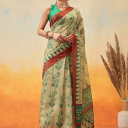 Silk Land Women Floral Printed Ready to Wear Chanderi Saree-image-67