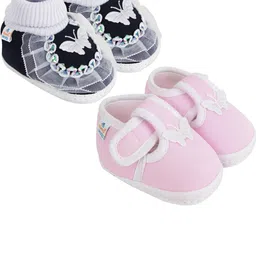 NESKA MODA 12 To 18 Month Non Slip Baby Girls Set of 2 Pair Cotton Butterfly Baby Booties-image-36