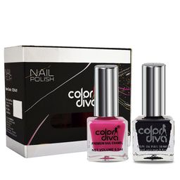 Color Diva Set Of 2 Long Lasting Nail Enamel - 9.5 ml Each - Pink-Black-7