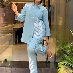 KALINI Embroidered Pure Cotton Collared Neck Three Fourth Sleeve Shirt With Trouser Co-Ord-image-16